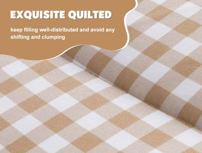 Girls Full Plaid Zipper Bedding Set - Khaki with Ruffle Details