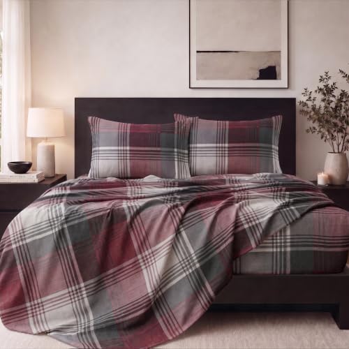 Redplaid Cotton Double Brushed Flannel Sheets Set Queen with 16-Inch Deep Pocket