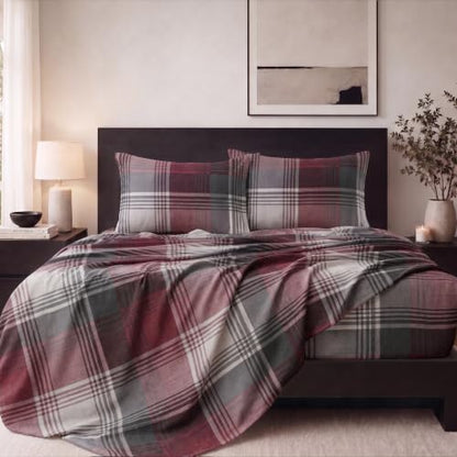 Redplaid Cotton Double Brushed Flannel Sheets Set Queen with 16-Inch Deep Pocket