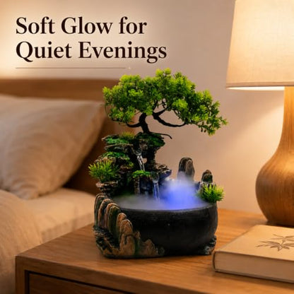 11-Inch Tabletop Fountain with LED Mist and Rockery Waterfall - Indoor Decor