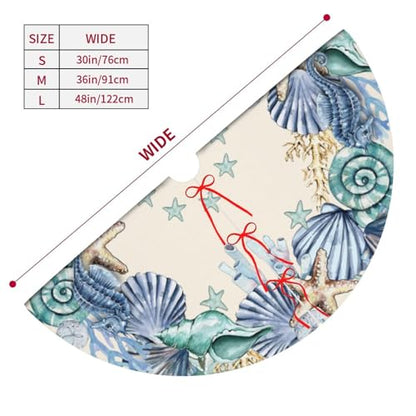 Beach Starfish Coastal Wreath Christmas Tree Skirt - Blue 30" - Holiday Decor