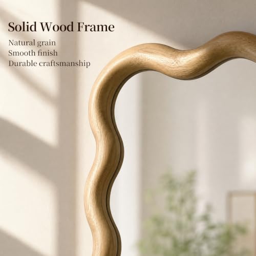 Wavy Solid Wood Mirror - Boho Rectangular Wall Mirror 20x30 Inches - Natural Finish