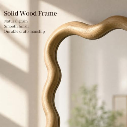 Wavy Solid Wood Mirror - Boho Rectangular Wall Mirror 20x30 Inches - Natural Finish