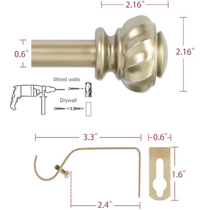 Heavy Duty Gold Curtain Rods for Windows 16.2-137.4 Inches - Pale Gold, Adjustable
