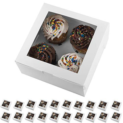 Essos Cupcake Boxes for 4 White with Clear Display Window [20 pieces] Cupcakes Container or Packaging Box Kit for Chocolate Truffles Cake Pops Desserts Mini Cookies Pies or Muffins