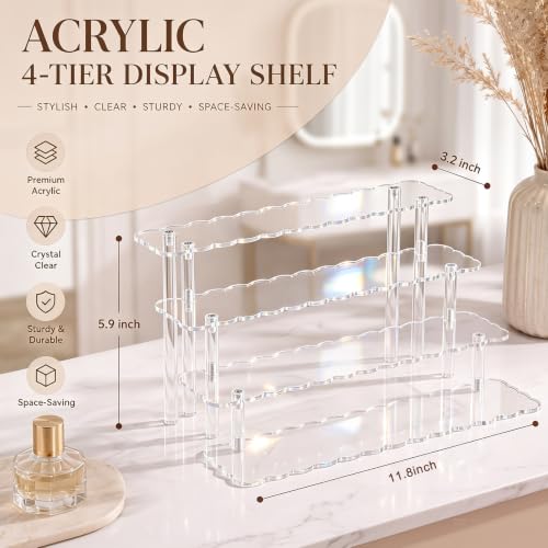 Elegant 4-Tier Scalloped Acrylic Display Riser Stand for Perfume & Jewelry