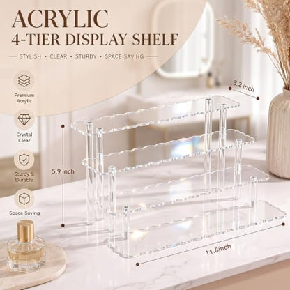 Elegant 4-Tier Scalloped Acrylic Display Riser Stand for Perfume & Jewelry