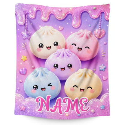 Beige Personalized Girls Dumpling Blanket - Custom Drip Kids Throw