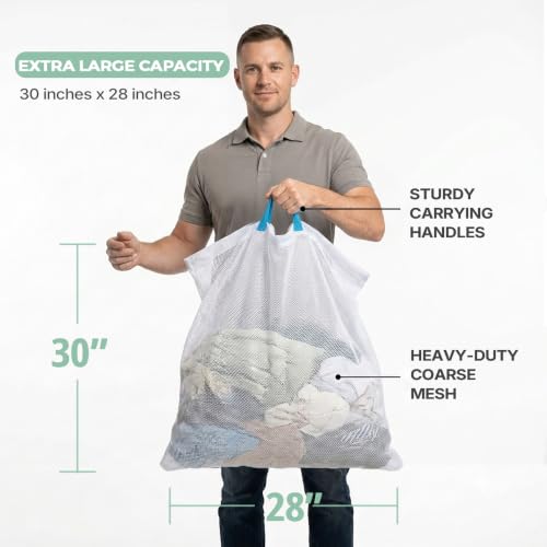 Extra Large Mesh Laundry Bag with Zipper - Heavy Duty Washable Hamper Liner