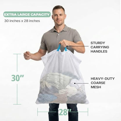 Extra Large Mesh Laundry Bag with Zipper - Heavy Duty Washable Hamper Liner