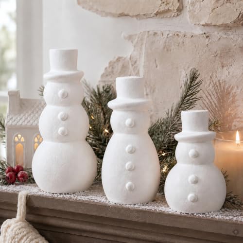 Rustic Terracotta Snowman Figurines Set of 3 Christmas Decor for Table Centerpieces