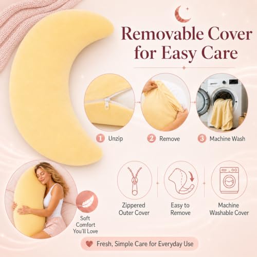 Yellow Oversized Moon Body Pillow - Crescent Full-Body Support for Sleep & Lounge