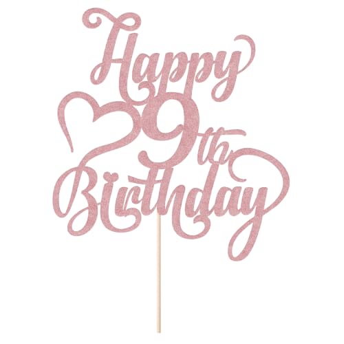 Happy 9th Birthday Cake Topper - Rose Gold Glitter 9th Birthday Decorations