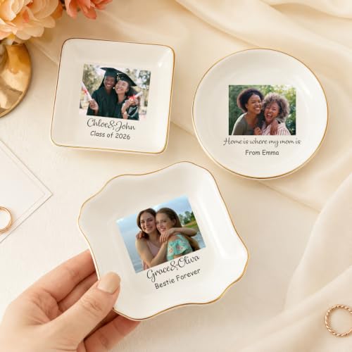 Waved Square Custom Photo Jewelry Dish Ceramic Ring Tray - Graduation Gift