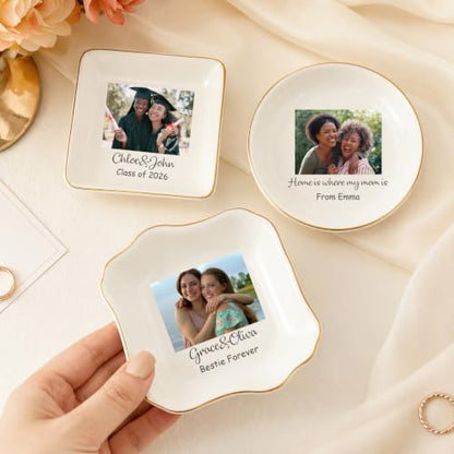 Waved Square Custom Photo Jewelry Dish Ceramic Ring Tray - Graduation Gift