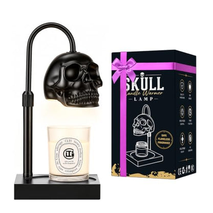 Skull Candle Warmer Lamp with Timer & Dimmer - Gothic Skeleton Wax Warmer, Adjustable Height, Black 1 Pack
