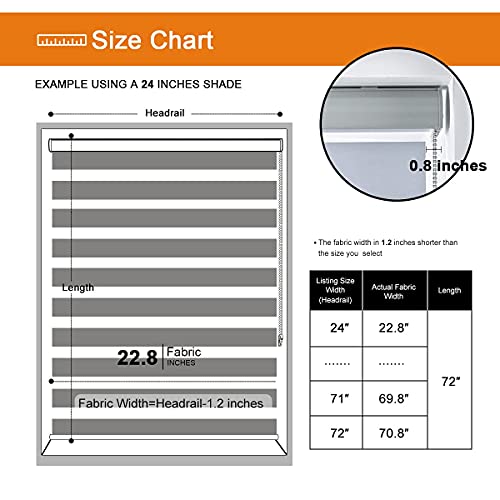 Persilux Custom Size Blackout Roller Window Shades Zebra Blinds Dual Layer Roller Sheer Shades (24" W X 72" H, Light Grey) Roller Blinds Light Control for Day and Night