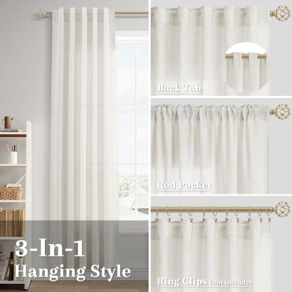 Natural Linen Kitchen Window Curtains Over Sink 36x36 Inch Pack of 2 - Cream