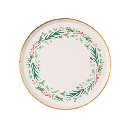 Christmas Wreath Dessert Plates Pack of 8 - Holiday Party Tableware 8"