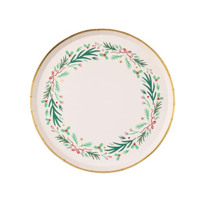 Christmas Wreath Dessert Plates Pack of 8 - Holiday Party Tableware 8"