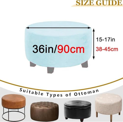 Navy Velvet Round Ottoman Slipcover 32 Inch Stretch Footstool Cover