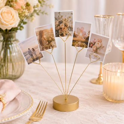 Gold Gift Card Tree Holder with Clips for Photos and Notes - Elegant Desk Organizer