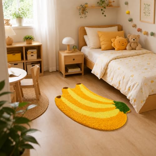 Banana Bathroom Rug - Cute Yellow Plush Non-Slip Bath Mat 31.5" x 19.7"