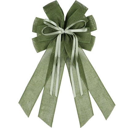 Green Burlap Bow for Christmas Wreath - 20x11 Inch Holiday Front Door Decor