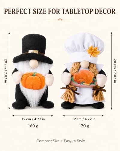 Pilgrim Chef Gnome Decor - Fall Harvest Thanksgiving Plush Set (2 Pack)