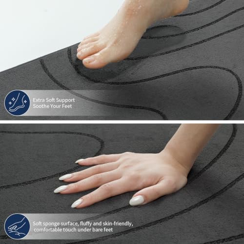 YIHOUSE 5-Piece Bathroom Rug Set - Memory Foam Bath Mats Dark Grey 1'8" x 3'10"