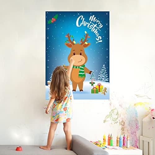 Christmas Kids Party Game Pin the Nose on the Reindeer - Holiday Family Activity