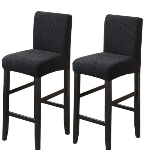 Black Stretch Bar Stool Covers 2 Pack with Backs - Protective Slipcovers for Chairs