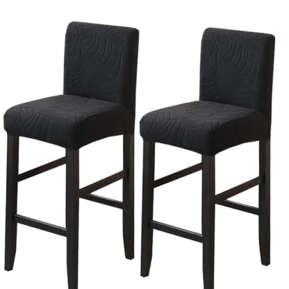 Black Stretch Bar Stool Covers 2 Pack with Backs - Protective Slipcovers for Chairs