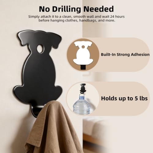 Black Puppy Stainless Steel Adhesive Shower Hooks No Damage Wall Hanging Towel