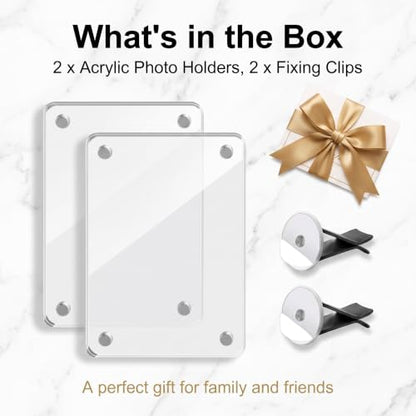 Car Dashboard Photo Frame 2 Pack Acrylic Clip-On Vent Photo Holders