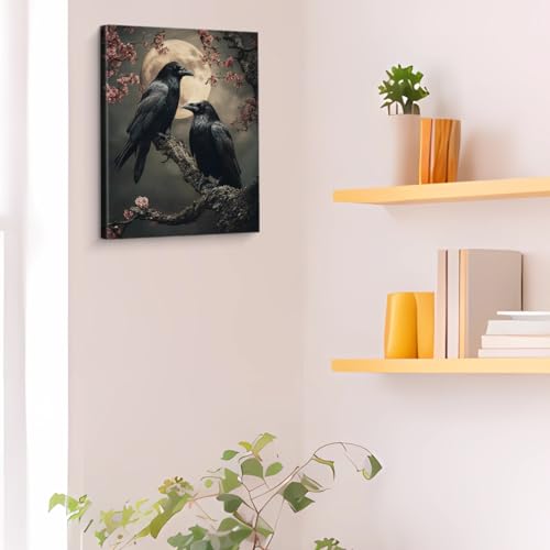 Gothic Raven Moon Canvas Wall Art - Dark Crow Nature Decor - Variation of Raven-01