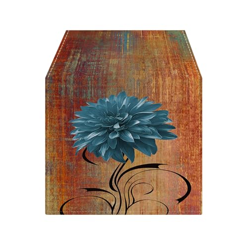 Rust and Blue Chenille Table Runner 13 x 90 Inches - Spring Summer Decor