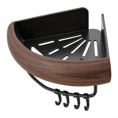 Aluminum Corner Bathroom Shelf with Walnut Finish Wall Mount Storage
