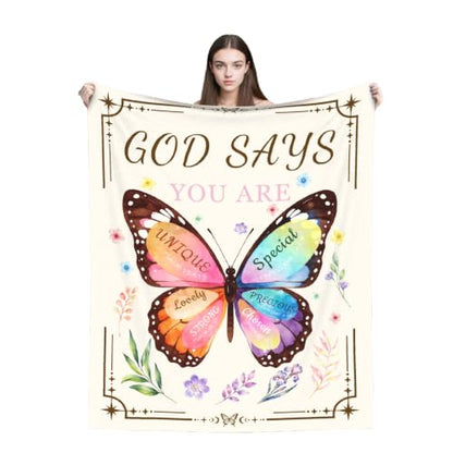 Christian Blanket for Women with Butterfly and Bible Verses - 50x60 Inches - Variation of Christian / 60x50in