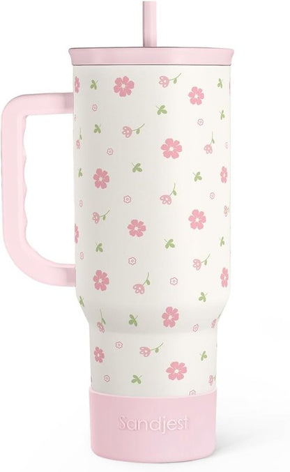 Floral 40oz Tumbler with Handle & Straw | Insulated Stainless Steel Travel Mug for Women - Perfect Gift for Any Occasion