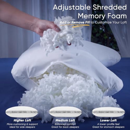 QUTOOL Cooling Crescent Side Sleeper Pillow - White, Standard Size, Adjustable Loft