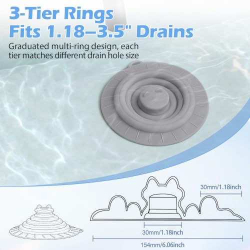 Blue & Grey 2 Pack Universal Silicone Drain Stopper - 6 Inch Multi-Use Sink & Floor Cover