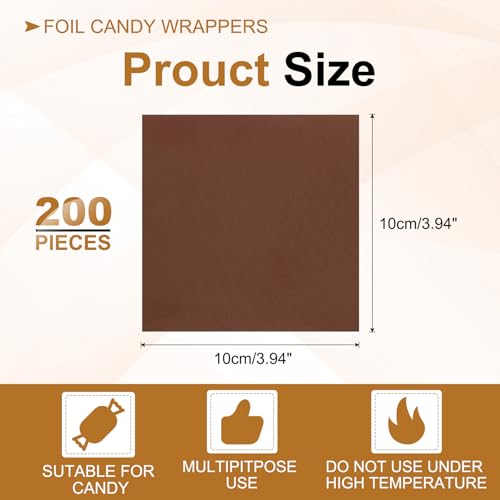 4x4 Inch Brown Aluminum Foil Candy Wrappers - 200 Pcs, Food Grade, Fine Grid