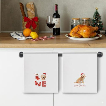 Goldendoodle Christmas Kitchen Towels - Holiday Dog Lover Hand Towels, 16x24 Inch Set of 2