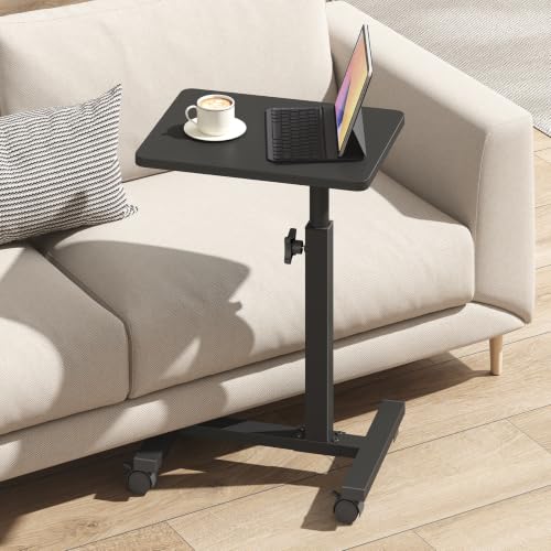 Black Adjustable Height End Table with Casters for Small Spaces