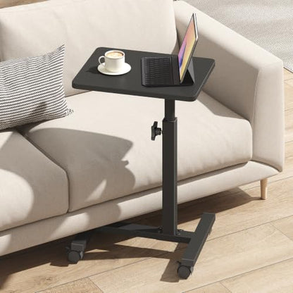 Black Adjustable Height End Table with Casters for Small Spaces