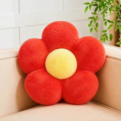 Plush Daisy Flower Throw Pillow - Red, 13.8x13.8 Inches - Floor Seat Cushion