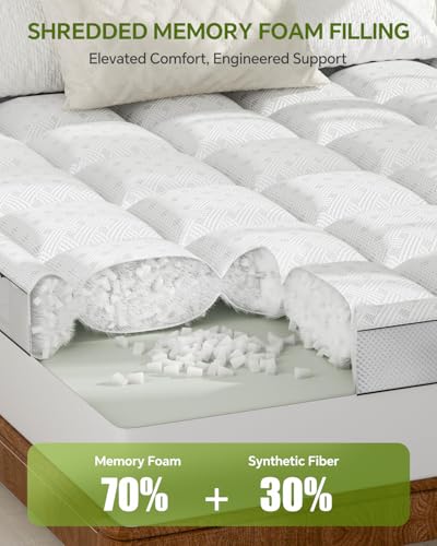 White Queen Mattress Topper Pillow Top 3 Inch Thick Shredded Memory Foam