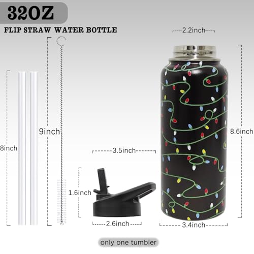 Insulated Christmas Water Bottle 32 oz - Black, Green, Yellow Variations