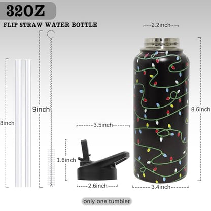 Insulated Christmas Water Bottle 32 oz - Black, Green, Yellow Variations